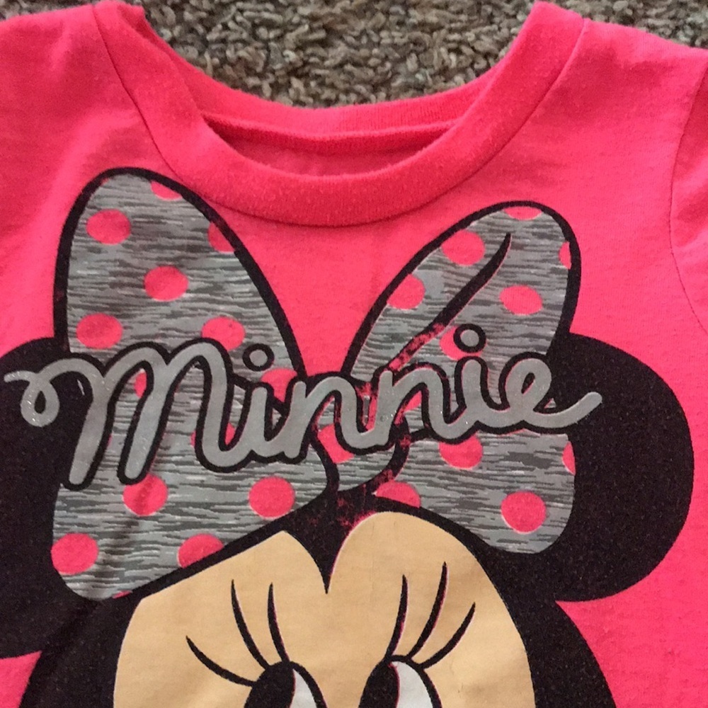 Disney Minnie Mouse Neon Pink Ruffled Sleeve Top - Picture 2 of 4